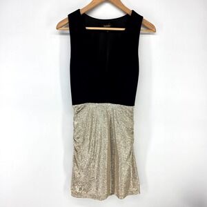 Laundry by Shelli Segal Dress Women 8P Black Gold Metallic Ruched Cocktail Party
